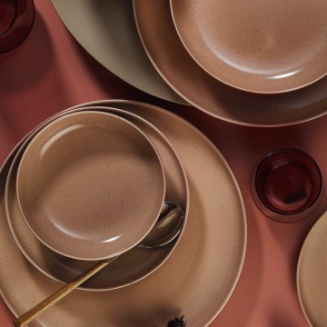 16-osainen ruokailusetti ruskea/beige/posliini