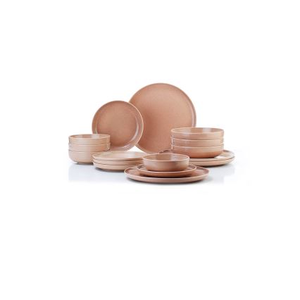 16-osainen ruokailusetti ruskea/beige/posliini
