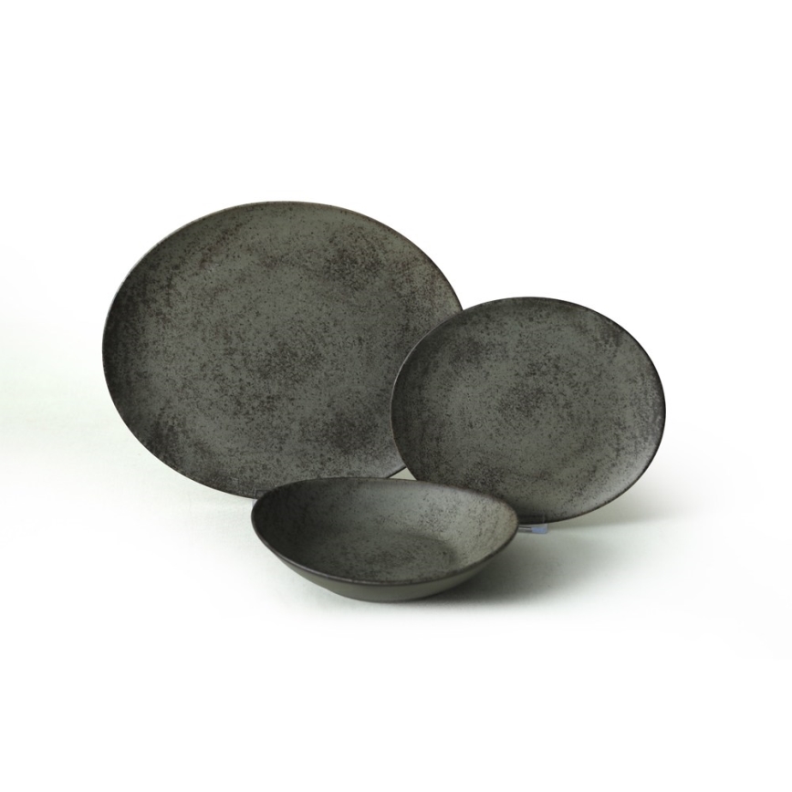 18-osainen astiasto antrasiitti/vihreä/kivitavara