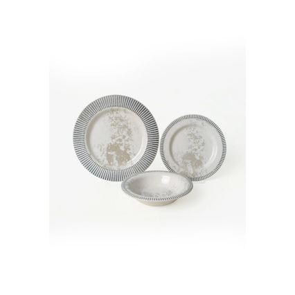 18-osainen keraaminen ruokailusetti, harmaa/kerma
