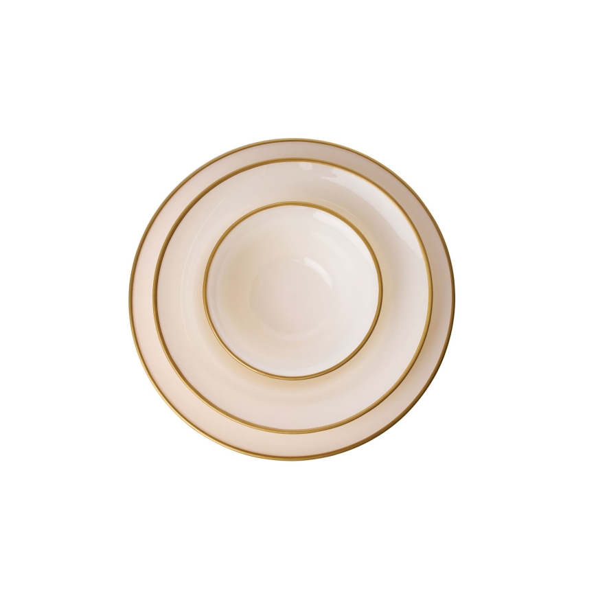 18-osainen posliininen ruokailusarja, beige/kultainen