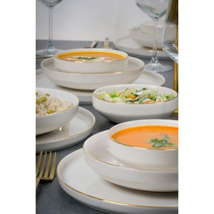 18-osainen posliininen ruokailusetti, valkoinen/kultainen