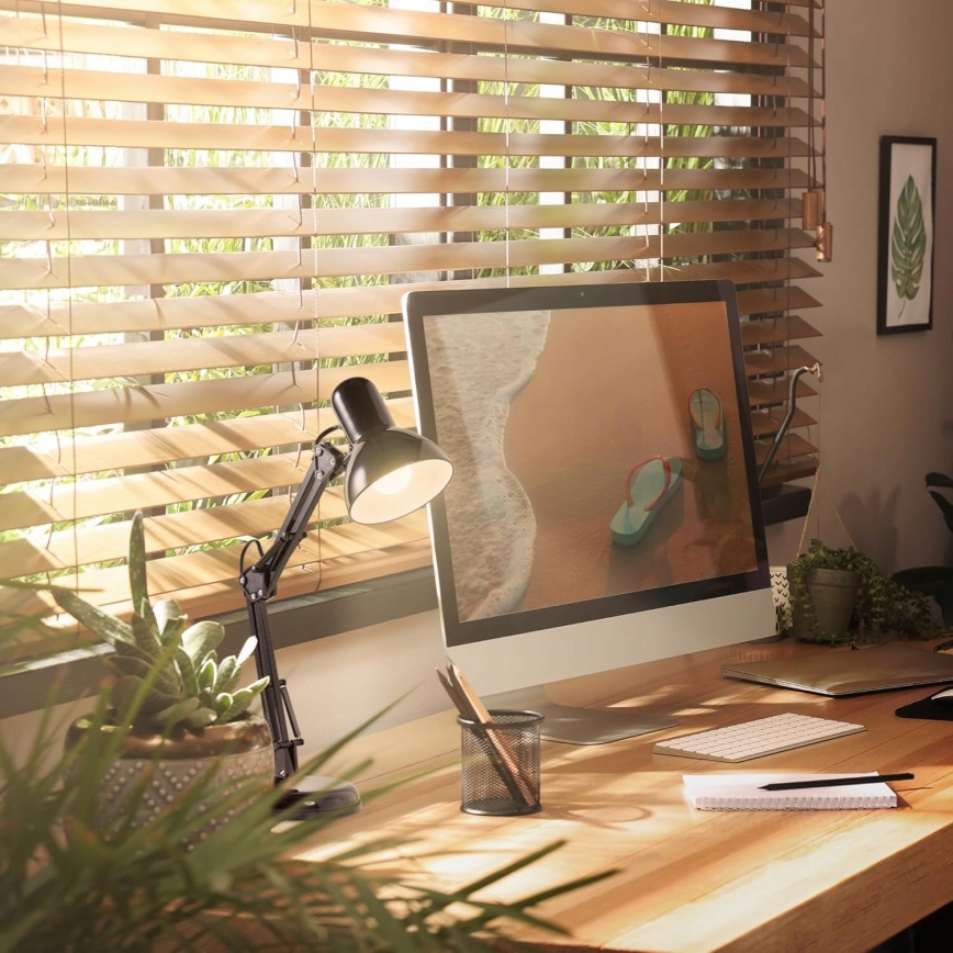 2-in-1 pöytä- ja klipsivalaisin 1xE27/60W/230V musta