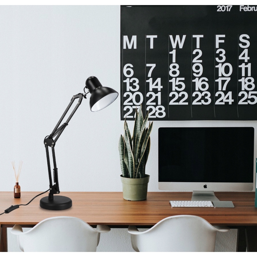 2-in-1 pöytä- ja klipsivalaisin 1xE27/60W/230V musta