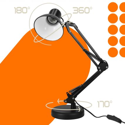 2-in-1 pöytä- ja klipsivalaisin 1xE27/60W/230V musta