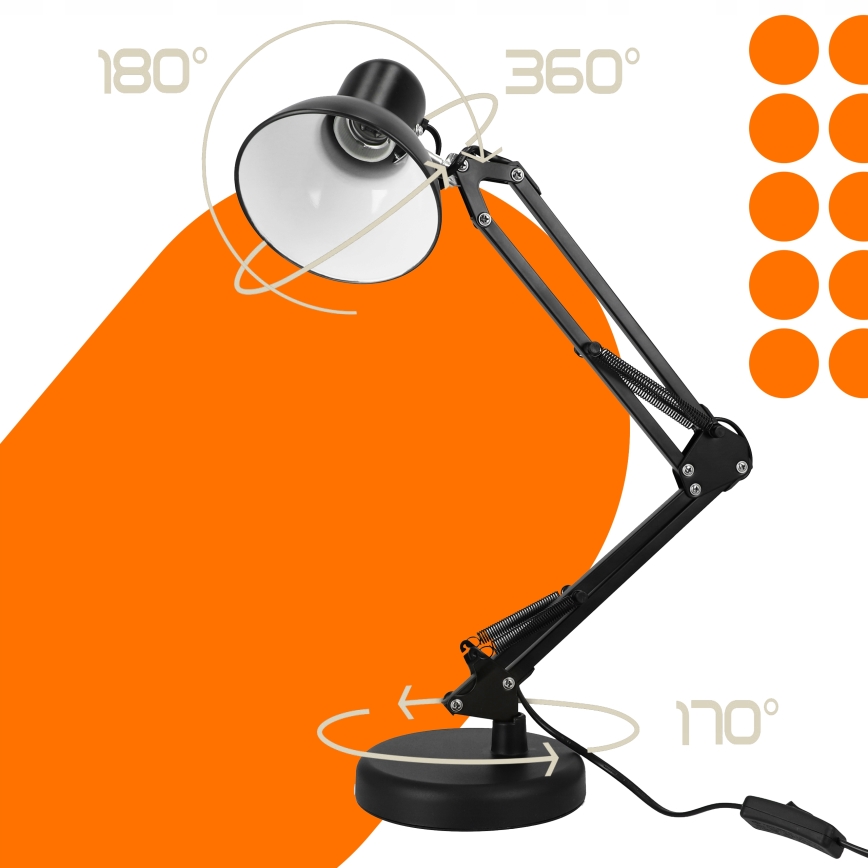 2-in-1 pöytä- ja klipsivalaisin 1xE27/60W/230V musta