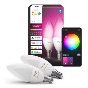 2 kpl himmennettäviä RGBW-LED-lamppuja Philips Hue White And Color Ambiance B39 E14/3,7W/230V 1000-20000K