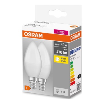 2 kpl LED-polttimo B38 E14/4,9W/230V 2700K - Osram