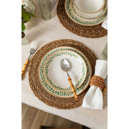 24-osainen astiasetti, kerma/beige/vihreä, posliini