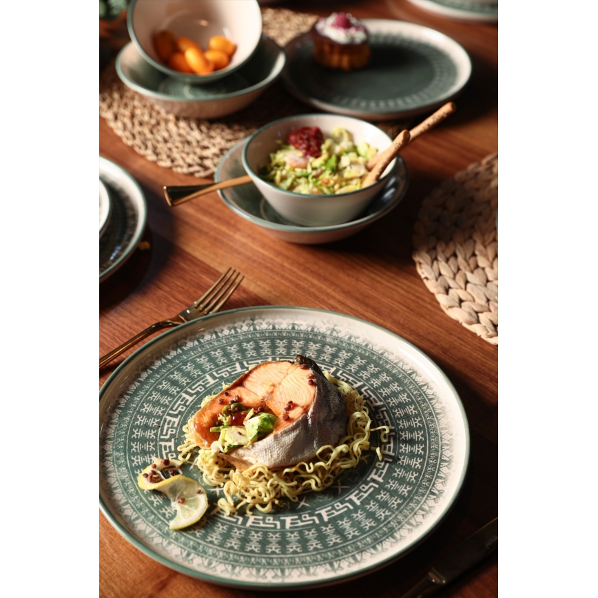 24-osainen astiasto, beige/vihreä, kivitavara