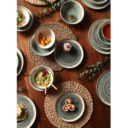 24-osainen astiasto, beige/vihreä, kivitavara