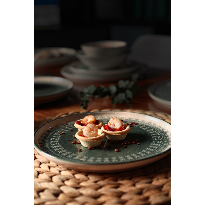 24-osainen astiasto, beige/vihreä, kivitavara