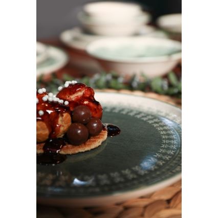 24-osainen astiasto, beige/vihreä, kivitavara