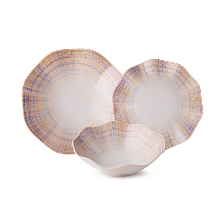 24-osainen astiasto, oranssi/sininen, posliini