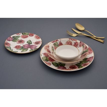 24-osainen astiasto, punainen/valkoinen/vihreä, keramiikka