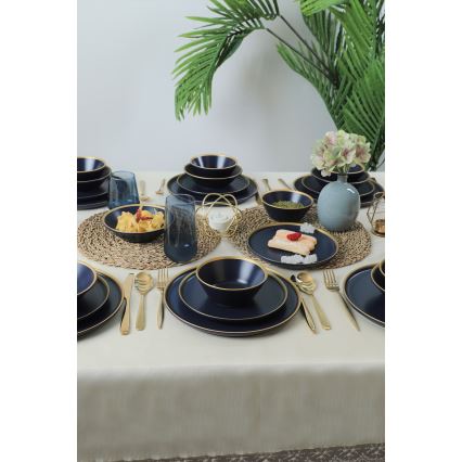 24-osainen astiasto, sininen/kultainen/keramiikka