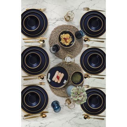 24-osainen astiasto, sininen/kultainen/keramiikka