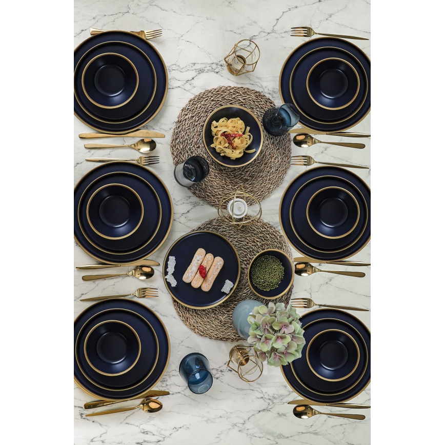 24-osainen astiasto, sininen/kultainen/keramiikka