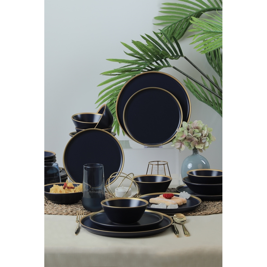 24-osainen astiasto, sininen/kultainen/keramiikka