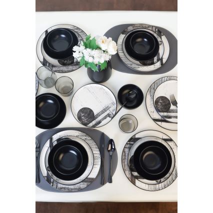 24-osainen astiasto valkoinen/musta/kivitavara