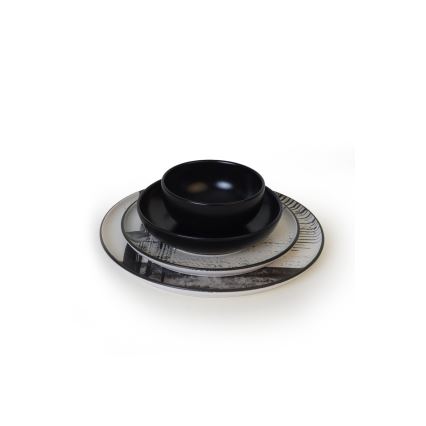 24-osainen astiasto valkoinen/musta/kivitavara