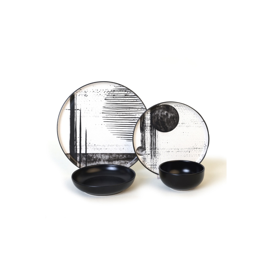 24-osainen astiasto valkoinen/musta/kivitavara