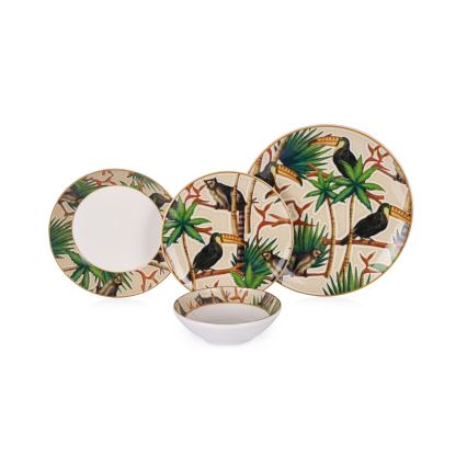 24-osainen monivärinen keraaminen ruokailusetti