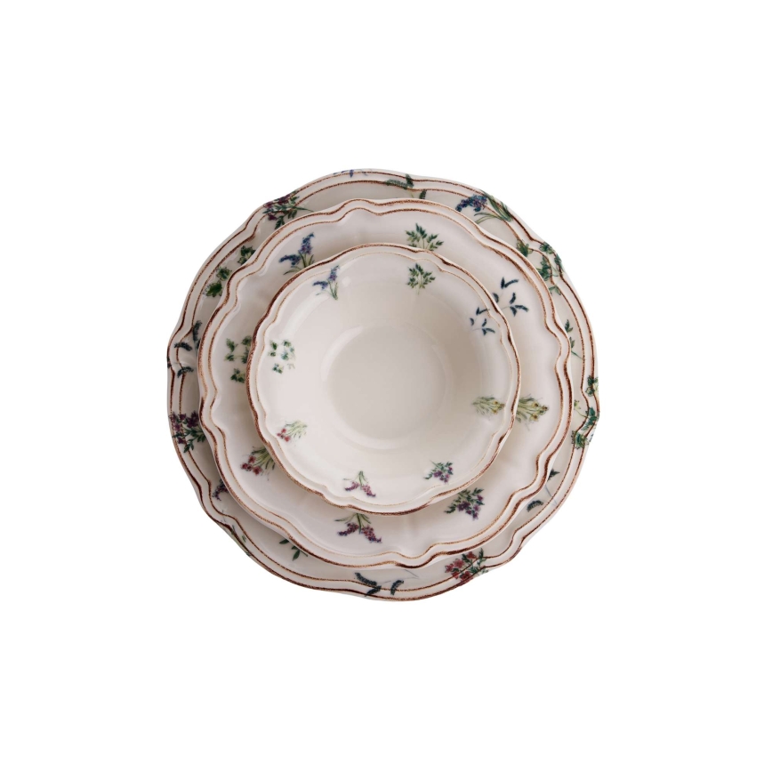 24-osainen monivärinen posliininen ruokailusetti