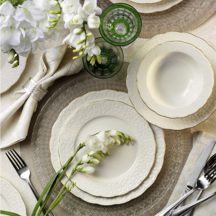 24-osainen posliiniastiasarja, valkoinen/kultainen