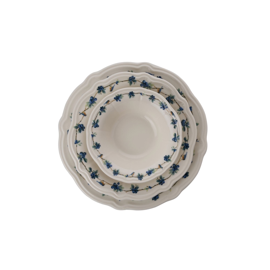 24-osainen posliiniastiasto, valkoinen/sininen