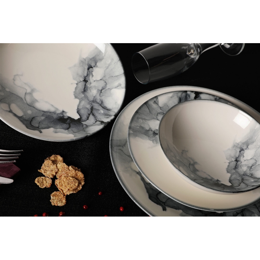 24-osainen posliininen astiasto, valkoinen/musta