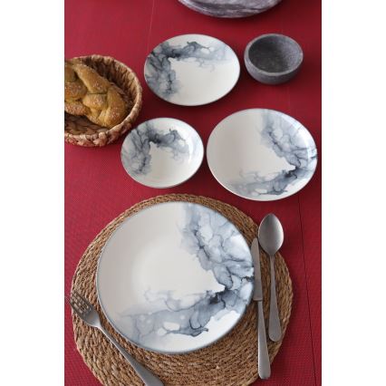 24-osainen posliininen astiasto, valkoinen/musta