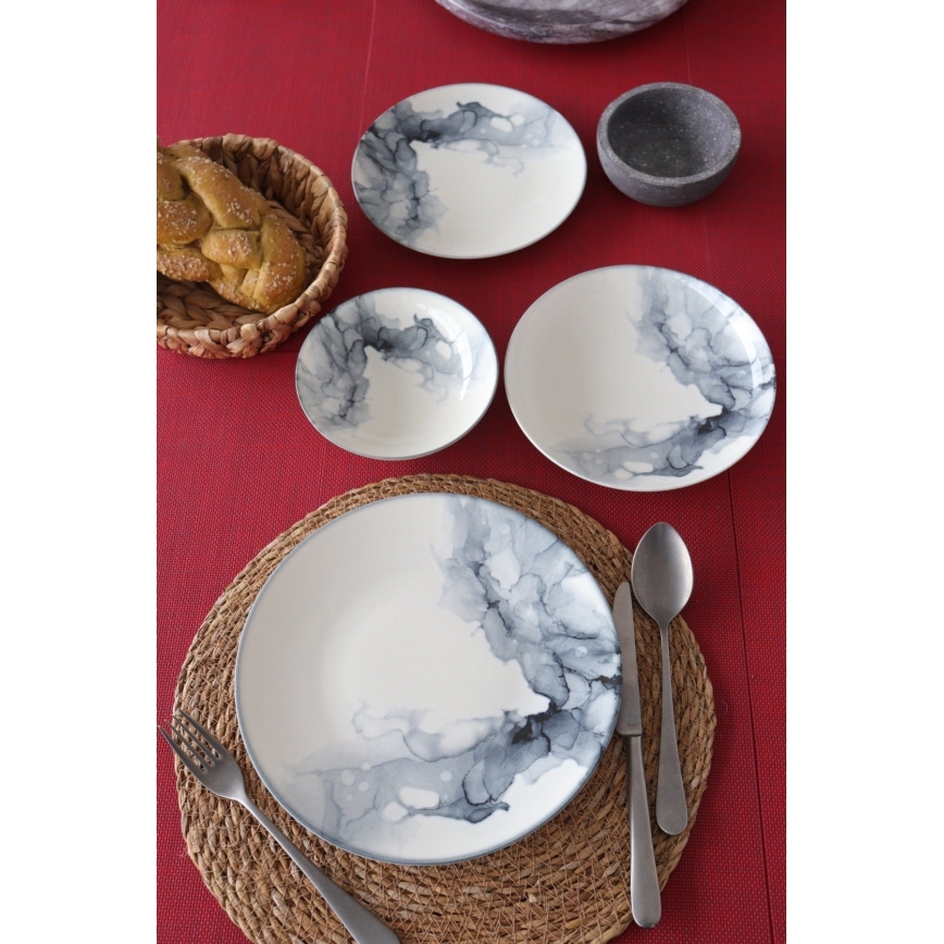 24-osainen posliininen astiasto, valkoinen/musta