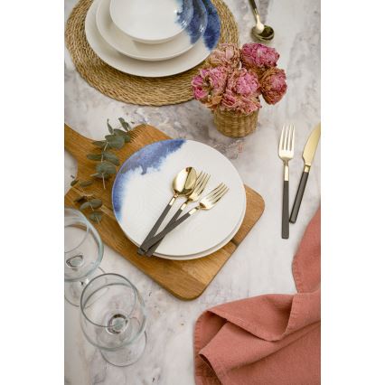 24-osainen posliininen ruokailusarja, kermanvärinen/sininen