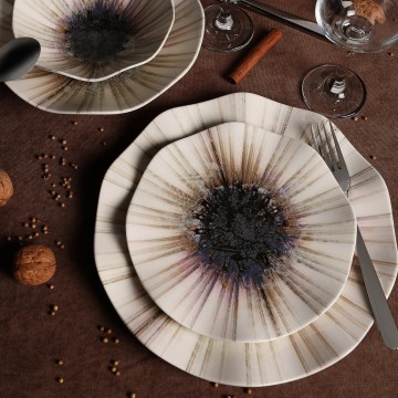 24-osainen posliininen ruokailusarja, ruskea