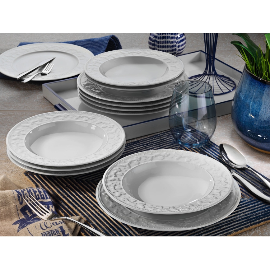 24-osainen posliininen ruokailusarja, valkoinen