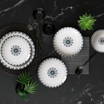 24-osainen posliininen ruokailusarja, valkoinen/sininen