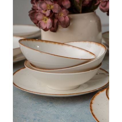 24-osainen posliininen ruokailusetti beige/ruskea