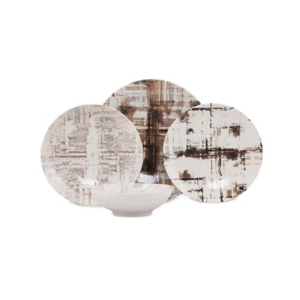 24-osainen posliininen ruokailusetti, ruskea/valkoinen