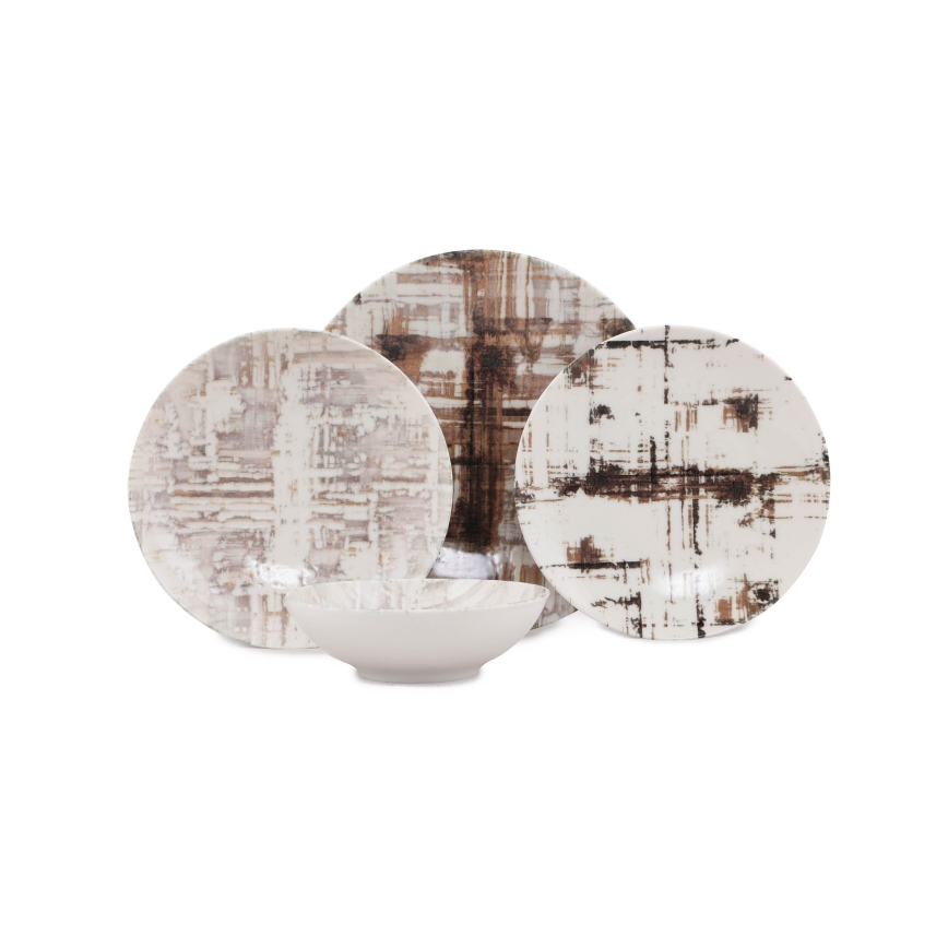 24-osainen posliininen ruokailusetti, ruskea/valkoinen