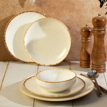 24-osainen posliininen ruokailusetti, valkoinen/beige