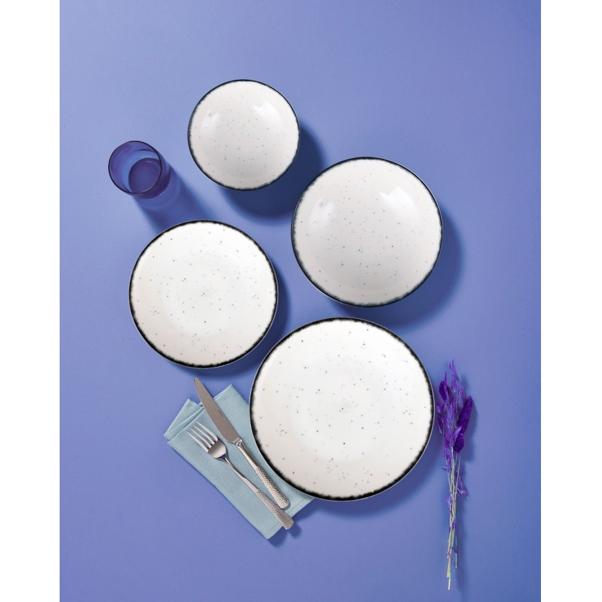 24-osainen posliininen ruokasarja, valkoinen/musta