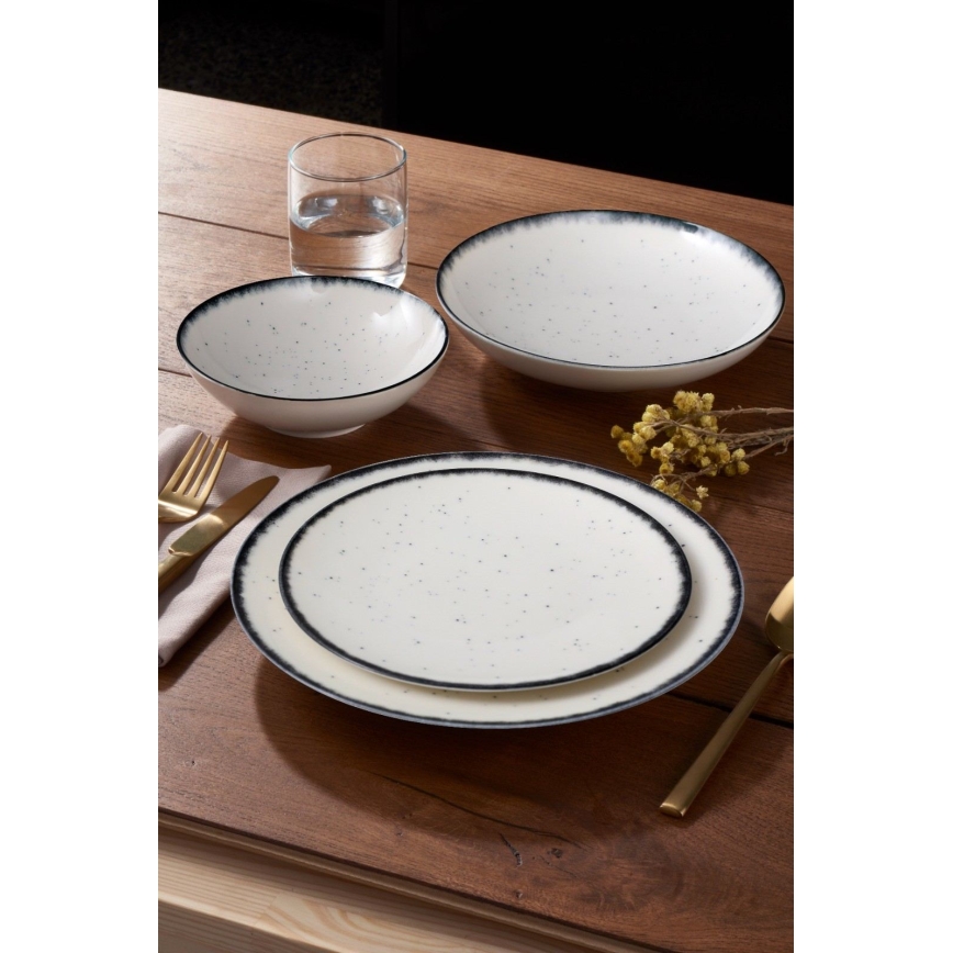 24-osainen posliininen ruokasarja, valkoinen/musta