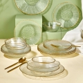24-osainen ruokailusarja, kirkas/kultainen/lasinen