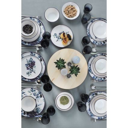 24-osainen ruokailusarja, valkoinen/sininen, keramiikka