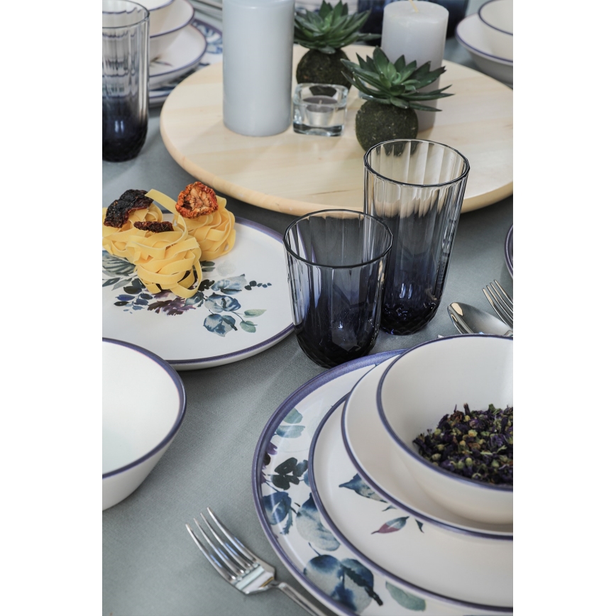 24-osainen ruokailusarja, valkoinen/sininen, keramiikka