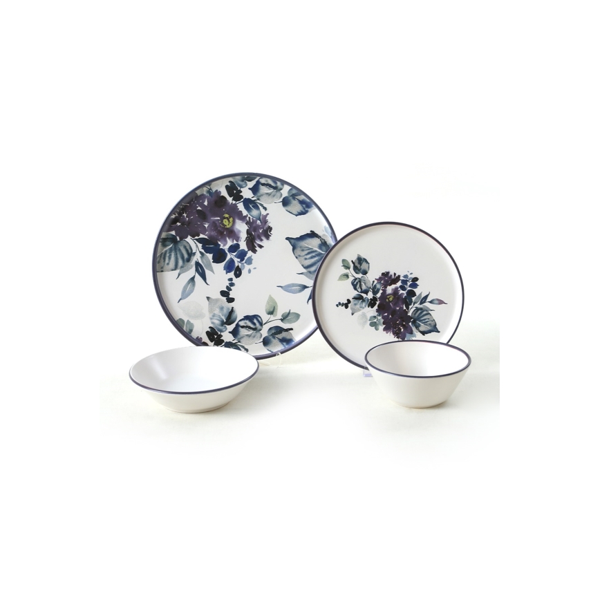 24-osainen ruokailusarja, valkoinen/sininen, keramiikka