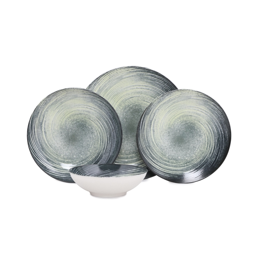 24-osainen ruokailusarja, vihreä/musta, posliini