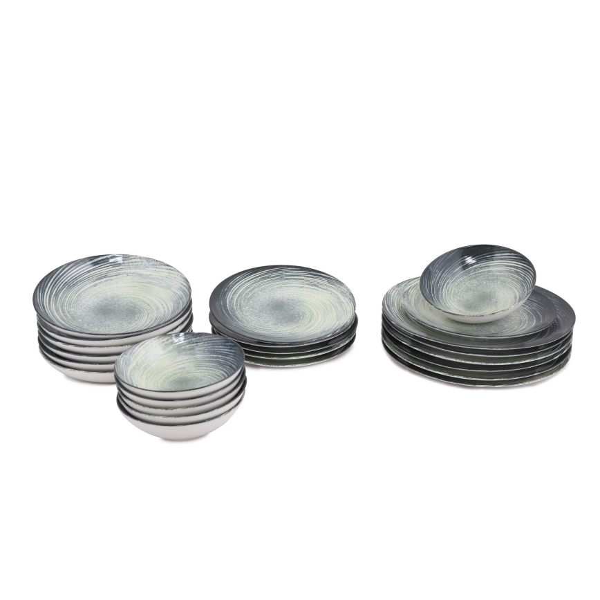 24-osainen ruokailusarja, vihreä/musta, posliini