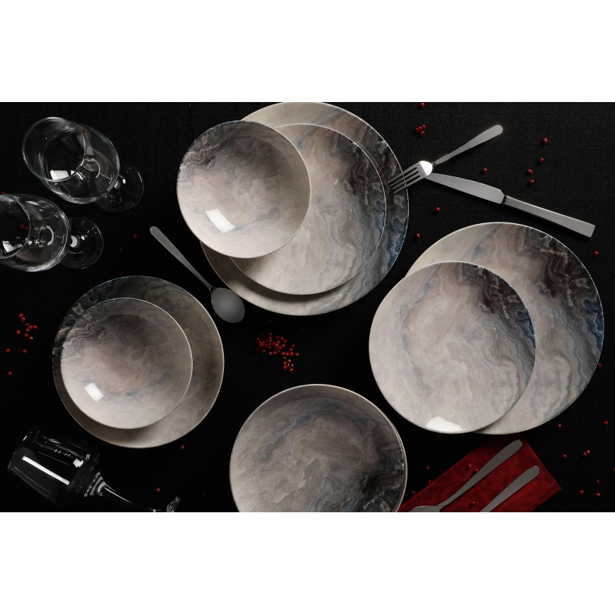 24-osainen ruokailusetti ruskea/posliini